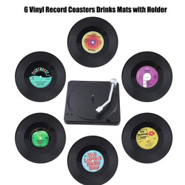 Litensh 6pcs Retro CD Vinyl Record Coasters, Non-Slip Rubber Drink Mats Coaster Record Insulated Round Tea Coffee Cup Drinks Mats Tabletop Protection Prevents Slipping Holder