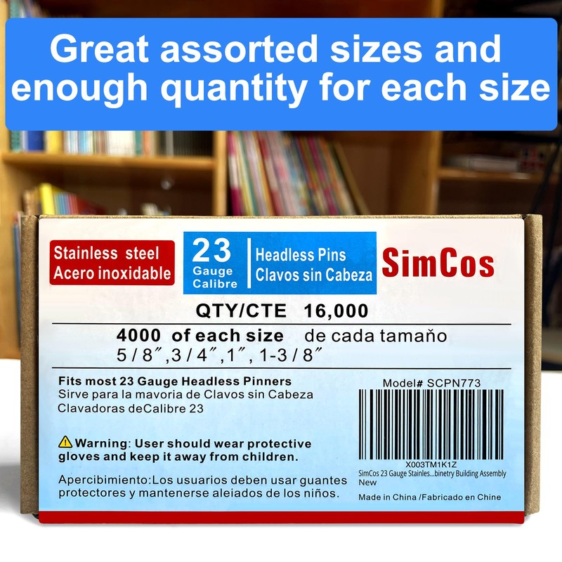 SimCos 23 Gauge Stainless Steel Pinner Nails (5/8",3/4",1",1-3/8") assorted 4