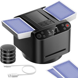BATURU 2-in-1 Automatic Card Shuffler and Dealer, 360°/180° Rotating, No Jams, Ultra Quiet, LCD Screen, 5200mAh, Adjustable Deal Distance, Supports 12 Players, 4 Remotes, for Poker Game Nights