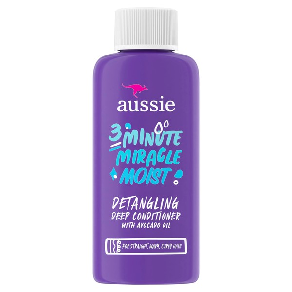 Aussie 3 Minute Miracle Moist Detangling Deep Conditioner Treatment with Avocado Oil, 1.7 Fl Oz, Travel Size, Paraben and Sulfate Free