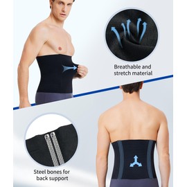 MOLUTAN Seamless Waist Trainer for Men Corset Tummy Control Shapewear Under Clothes Waist Slimmer Girdle Black