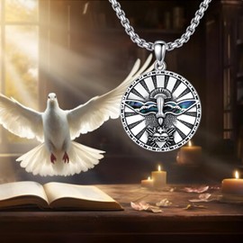 ANGSAU Holy Spirit Dove Necklace Sterling Silver Sacred Heart Pendant Necklace Jesus Christian Jewelry Gift for Men Women