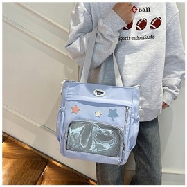 Y2k Star Ita Bag,Cute Messenger Bag,Kawaii Pins Display Tote Shoulder Crossbody Purse For Women Girls (Blue)