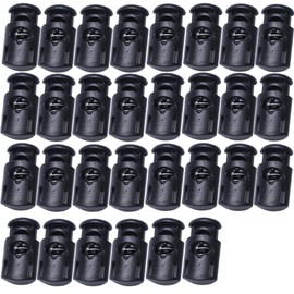 J.CARP Plastic Cord Locks with Spring Lock Single Hole Elastic Cord Fits Drawstrings, Bags, Shoelaces, Clothing, Paracord Fabric and More (30 Pieces, Black)