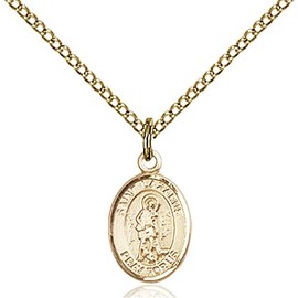 Bonyak Jewelry Saint Medal Collection Gold Filled St. Lazarus Pendant 1/2 x 1/4 inches with Gold Filled Lite Curb Chain