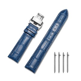 MUENShop Leather Watch Straps Quick Release Polished Deployment Buckle,18mm 20mm 22mm 24mm Black Brown Blue Green Classic Design Calf Leather Replacement Watch Band for Men Women