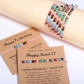 XKUZRWE Natural Crystal Milestone Birthday Bracelet Gifts for Girls Women Happy Birthday Adjustable Bracelets Present Christmas Gift for Daughter Granddaughter Niece Sister Friends (13 TH)