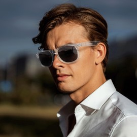 KANASTAL Polarised Sunglasses Men and Women Retro Classic Rectangular Sunglasses UV400 Protection for Driving Hiking Golf Fishing Outdoor Sports, O-transparent/polarised black