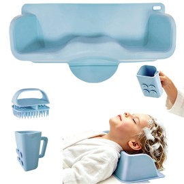 Portable Hair Washing Station for Kids,Children, Pregnant women,Seniors.Neck Support Silicone Shampoo Bowl for Sink or Bathtub,Attached Shampoo Brush and Baby Bath Rinse Cup (Blue)