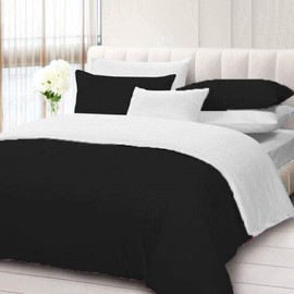 100% Pure Cotton Real 600 Thread Count 5 Piece Reversible Duvet Set, 1 Piece Reversible Duvet Cover With Zipper Closure & Corner Ties And 4 Pillow Cover (Twin/Twin XL Size, Black/White)