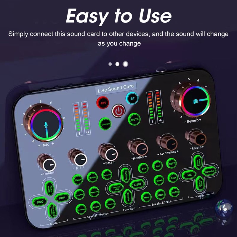Sound Board Multiple Effects Voice Changer Sound Card for Live