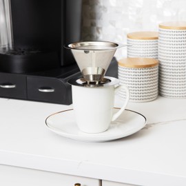 Maison Sucasa Pour Over Coffee Maker, Holds 3 oz of Ground Coffee, Steel, Silver