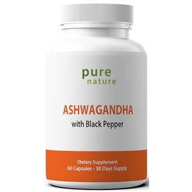 PureNature Ashwagandha with Black Pepper Extract 60 Veggie Capsules