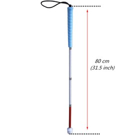 Folding White Cane, Aluminum Mobility Cane for Vision Impaired and Blind People (Folds Down 4 Sections) (Blue Handle, 80 cm (31.5 inch))