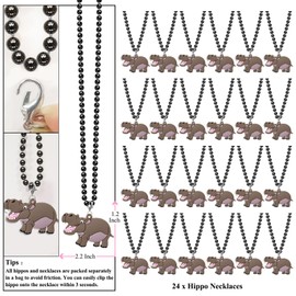 KeeStar 24 Pack Hippo Necklace Party Favors for Safari Animal Party, Wild Animal Themed Baby Shower, Birthday, School Carnival Rewards, Photography Props, Home Decorations, Classroom Prize