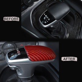 jaxiria Gear Shifting Knob Cover ABS Red Carbon Fiber Paint Automatic Transmission Lever Trim for Dodge Charger Challenger Accessories 2015-2022 Durango 2016-2023