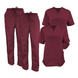 Natural Uniforms Women's Scrub Set Medical Scrub Tops and Pants - Pack of 2 Set (Small, Burgundy)