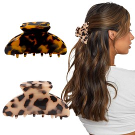 2Pcs Banana Claw Clip Tortoise Shell Clip French Clips for Hair Clips for Thin/Thick Hair Leopard Medium Claw Clips for Women