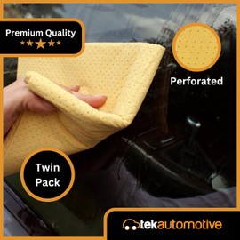 Tek Automotive Premium Perforated Synthetic Chamois Leather - Twin Pack, 55x45cm - Car Drying Cloth, Highly Absorbent, Streak-Free, Fast Drying, Ideal for Car Cleaning Kit & Car Washing Kit