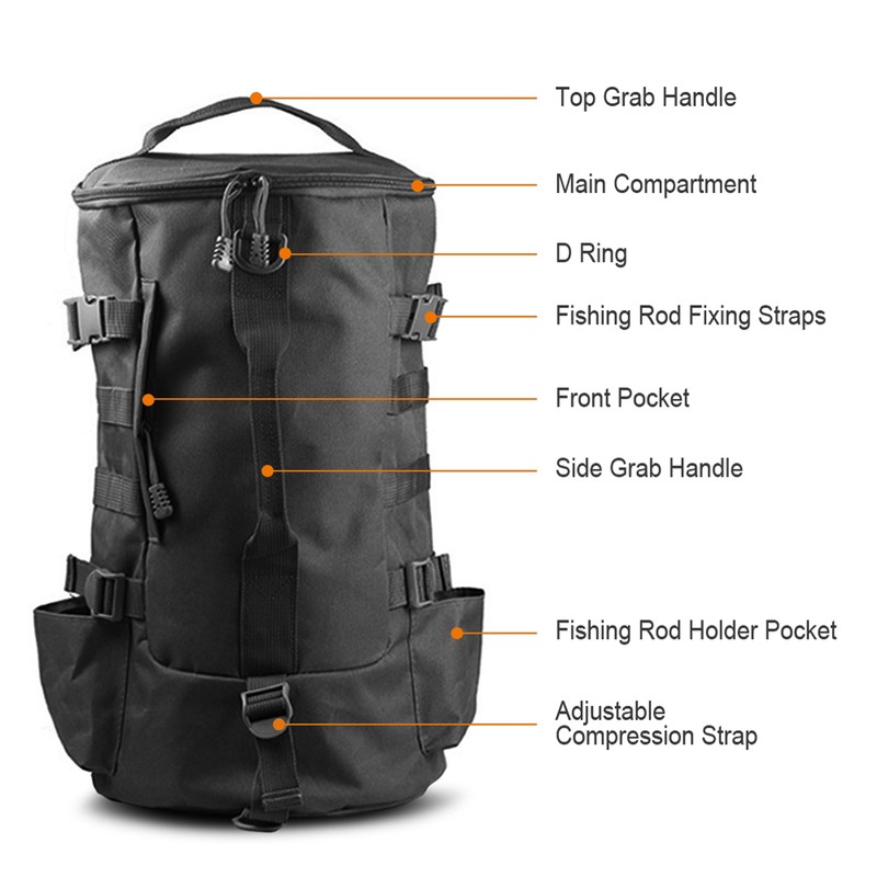 Multi-functional Large Capacity Fishing Backpack Outdoor Travel Camping Fishing Rod