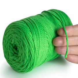 MeriWoolArt® Macrame Yarn Neon Green 2 mm x 250 m Cotton Cord, Recycled Soft Cotton Yarn for Knitting Plant Hangers, Jewellery Making, Crochet Bags
