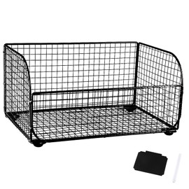 Xbopetda Snack Organizer for Countertop, Metal Wire Baskets for Snack Organizer, Snack Box Container with Blackboard & Pen, Snack Bar Station Organizer, Kitchen Pantry Organizer and Storage (Black)