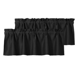 DWCN Black Kitchen Valances for Windows Rod Pocket Tier Valance Curtains Panels 42x18 inch Long, Set of 2 Blackout Panels