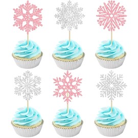 36 piezas de adornos de copos de nieve con purpurina para cupcakes, diseño de copo de nieve, diseño de copo de nieve, feliz Navidad, feliz año nuevo, decoración de pasteles, fiesta de cumpleaños, decoración de pasteles, suministros de decoración de paste