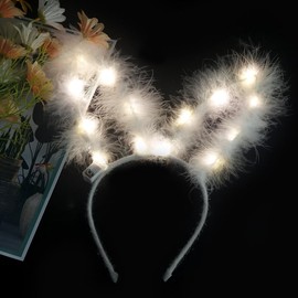 YADIRF LED Lights Feather Rabbit Bunny Ear Headband Party Hair Hoop Luminous Headdress For Christmas Party (Warm White)