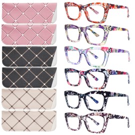 SIGVAN 6 Pack Oprah Style Reading Glasses Blue Light Blocking Square Computer Spring Hinge Readers for Women (6 Mix-4, 2.25, multiplier_x)