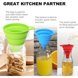 Kitchen Funnel Set of 3, Large Medium and Small, Kitchen Gadgets Accessories Food Grade Silicone Collapsible Funnels for Kitchen Use Filling Bottles Liquid Powder Transfer
