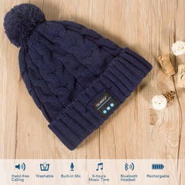 Bluetooth Beanie Hat Bluetooth 5.2 Headphones Blueear Wireless Winter Knitted Hats with Stereo Speaker and MIC, Gift for Birthday, Christmas, Thanksgiving Day, H4 BLUE