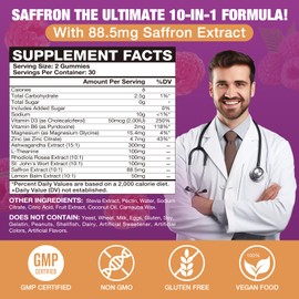 VAJYKEWJY Saffron Gummies (88.5 mg) with Magnesium — Enhanced with St. John’s Wort, Rhodiola, Ashwagandha & Vitamins B6, B12, D3 for Mood & Focus Support — 60 Count
