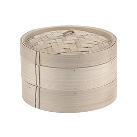 Paderno Cestello per Cottura a Vapore, Cuocivapore di Bambù con Coperchio, 2 Livelli, Diametro 20 cm, Colore Naturale