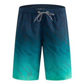 APTRO Men's Swimming Trunks, Long Swimming Shorts, Quick-Drying Board Shorts, Leisure Shorts with Inner Briefs, Geometric Green Mk3309