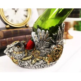 Ebros Steampunk Great Horned Owl Wine Bottle Holder with Painted Gearwork