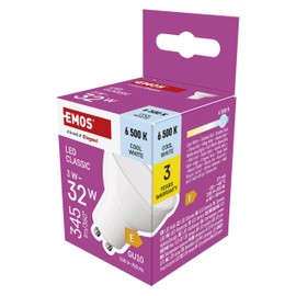 EMOS LED Spotlight Bulb MR16 with GU10 Socket, 3 W Replacement for 32 W Halogen Bulb, Brightness 345 Lumens, Cool White 6500 K, 30,000 Hours Life, CRI Min. 80, 100° Beam Angle, White Colour