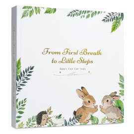 Orzbow Baby Memory Book 0-5 Years, Durable Hardcover Pregnancy Journal with 130 Guided Pages & 6 Keepsake Pockets, Neutral & Cute Animal Design for Newborn to Toddler, First Years Scrapbook, Rabbit