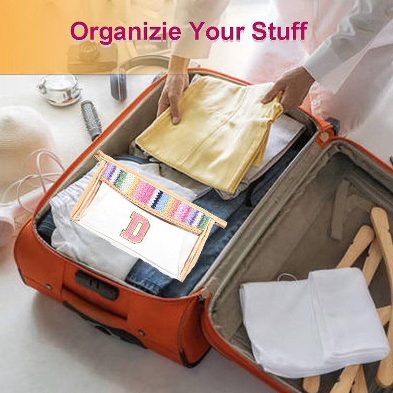 Eptaufty Clear Letter A-Z Initial Makeup Bag with Zipper Traveling,Rainbow