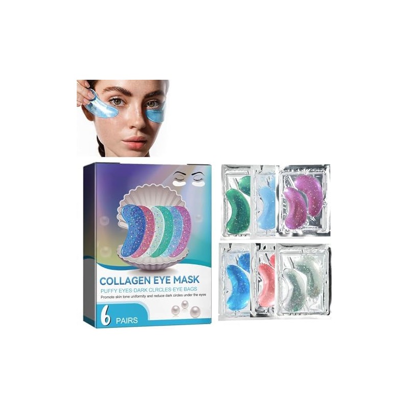 Bluemega Mascarillas para Ojos, 12 Unidades, Parches de Colágeno Marino