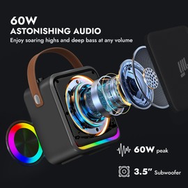 YLL Portable Bluetooth Karaoke Machine: 60W Powerful Speaker with 2 Wireless Microphones for Adults & Kids, Lightweight with Shoulder Strap for Home & Outdoor Party