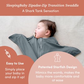 SleepingBaby Zipadee-Zip Transition Swaddle - Baby Swaddling Blanket with Zipper Convenience - Roomy Baby Wearable Blanket for Easy Diaper Changes - Triple Stripe, Large (12-24 Month)