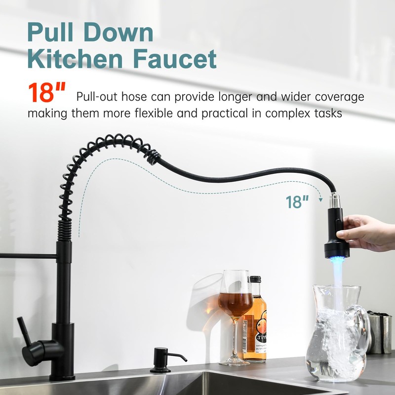 GIMILI Black Kitchen Faucet with Soap Dispenser Single Hole Pull