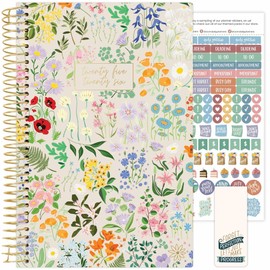 bloom daily planners 2025-2026 Academic Year Daily Planner (July 2025 - July 2026) - A5 Weekly & Monthly Calendar, Cute Floral Agenda Organizer Book with Stickers - 5.5" x 8.25" - Garden Party, Beige