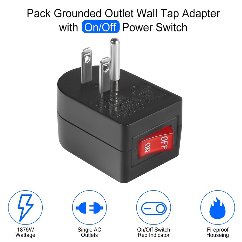 VSEER Grounded Outlet with ON Off Switch (2 Pack), Single