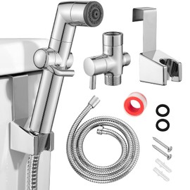 JONKEAN Muslim Shower, Water Pressure Control Toilet Bidet Sprayer, Multi-Function Diaper Sprayer for Toilet, Hand Held Bidet Set Sprayer with Hose, Bracket and T-Valve (Chrome)
