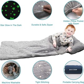 Kids Sleeping Bag for Girls & Boys, Large Kids Sleeping Bag with Pillow, Glow in The Dark Slumber Bag,Soft and Comfortable for Childern Daycare, Sleepovers Travel