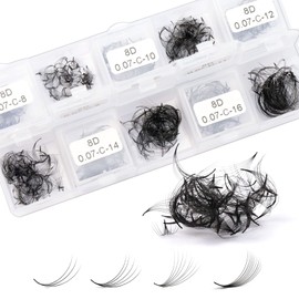 1000 Pcs Promade Fans 8-17mm Mixed 10 Lengths Premade Fans Eyelash Extensions Handmade Loose Fans Lash Extensions Obeyalash Promades Eyelash Fans (8D 0.07 C 8-17 Mix)