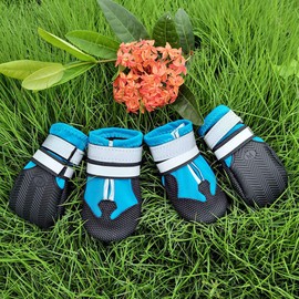 Lurowo Protective Boots for Dogs, Set of 4 Waterproof Dog Shoes with Safe Reflective Straps, Paw Protection for Small, Medium and Large Dogs, Blue + Black
