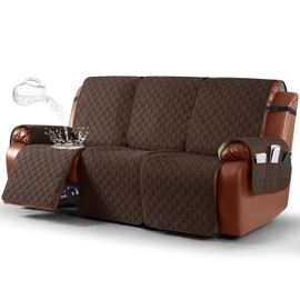 Ruaozz Waterproof Recliner Sofa Covers, 1-Piece Couch Covers for Reclining Couches Reclining Couch Cover Washable Furniture Protector with Elastic Straps Pocket for Kids Pets (Dark Brown, 3 Seater)
